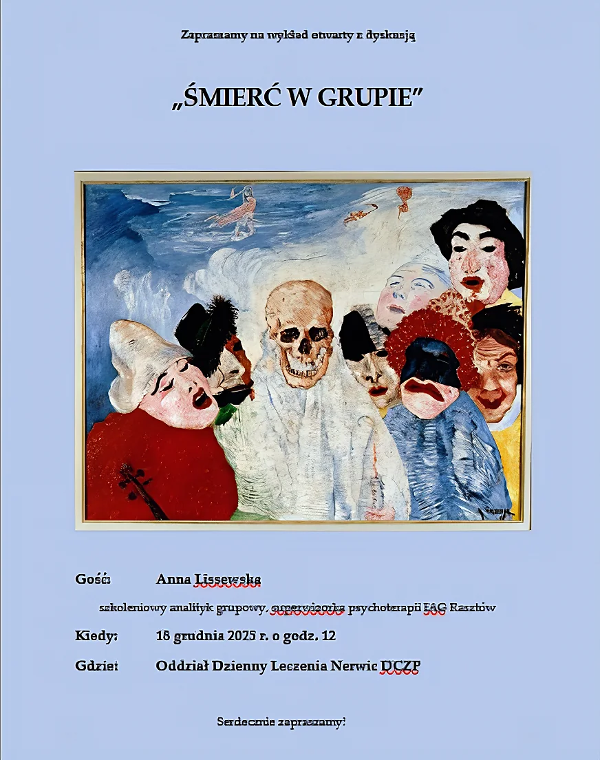 Plakat wykładu Śmierć w grupie